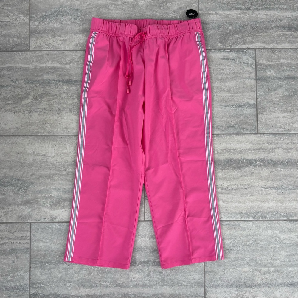 Pink Cropped Track Pants with‎ Striped Sides and Side pockets Large